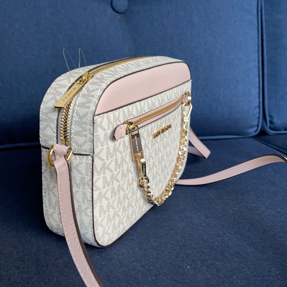 MICHAEL KORS LARGE EAST WEST ZIP CHAIN XBODY POWDER BLUSH MULTI - Picture 16 of 16